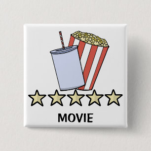 Custom 5 Star Movie Review Popcorn Drink Film 15 Cm Square Badge