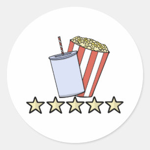 Custom 5 Star Movie Review Popcorn Drink Film Classic Round Sticker