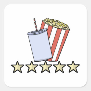 Custom 5 Star Movie Review Popcorn Drink Film Square Sticker
