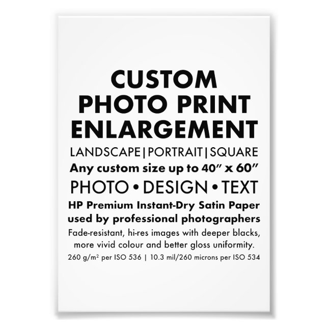 Custom 5"x7" Portrait Photo Enlargement Print (Front)