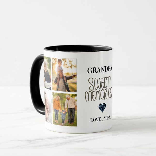 Custom 5Photo Sweet Memories Gift For Grandpa Mug (Front Left)