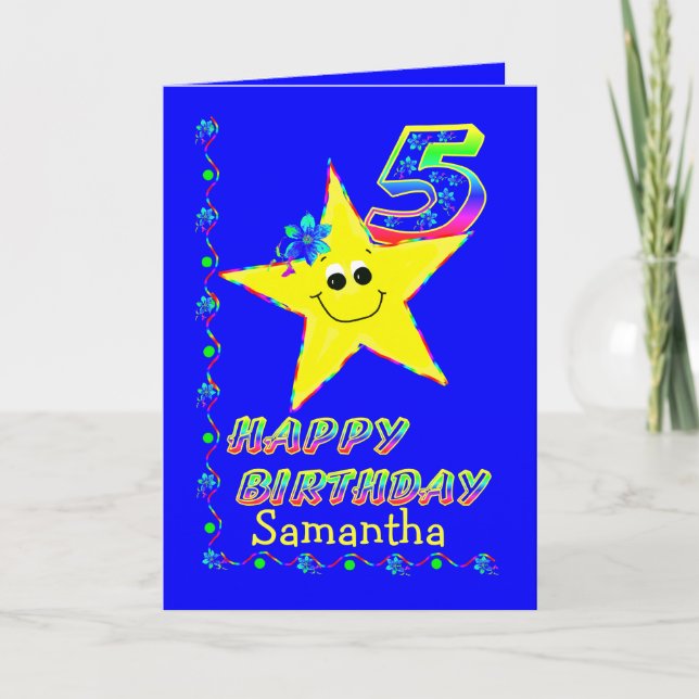 Custom 5th Birthday Stars for Girls Card (Front)
