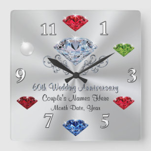 Custom 60th Anniversary Clock with Birthstones