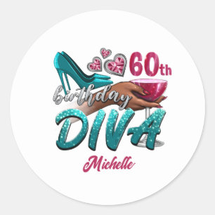 Custom 60th Birthday African American Black Diva   Classic Round Sticker