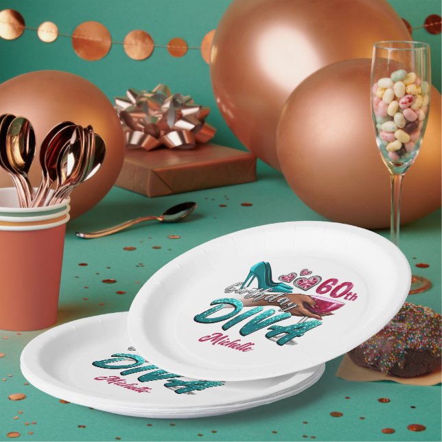 Custom 60th Birthday African American Black Diva   Paper Plate (Multi)