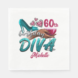 Custom 60th Birthday African American Woman Diva Napkin