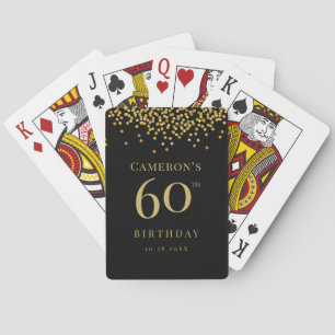 Custom 60th birthday black gold confetti favor playing cards