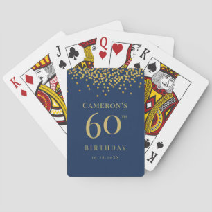 Custom 60th birthday Blue gold confetti favour Playing Cards