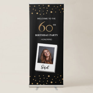 Custom 60th Birthday Confetti Black gold Photo Retractable Banner