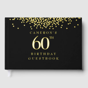 Custom 60th birthday elegant black gold guest book