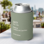 Custom 60th Birthday Funny Museum Label Chic Can Cooler<br><div class="desc">Mark the big 6‑0 with this “SIXTY” museum label–style birthday can cooler, a fun nod to the good life after sixty. Featuring clean gallery‑inspired typography with customizable years, a witty fully customizable “Medium: Grandkids, Golf, Good Sleep” line, and “Limited Edition” caption, it adds a clever, artful touch to any 60th...</div>