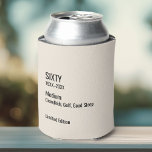 Custom 60th Birthday Funny Museum Label Chic Can Cooler<br><div class="desc">Mark the big 6‑0 with this “SIXTY” museum label–style birthday can cooler, a fun nod to the good life after sixty. Featuring clean gallery‑inspired typography with customizable years, a witty fully customizable “Medium: Grandkids, Golf, Good Sleep” line, and “Limited Edition” caption, it adds a clever, artful touch to any 60th...</div>