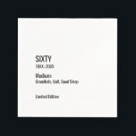 Custom 60th Birthday Funny Museum Label Chic Napkin<br><div class="desc">Dress up the bar cart with this “SIXTY” museum label–style cocktail napkin, perfect for a modern 60th birthday party. The minimalist, gallery‑inspired layout features customizable years, a witty custom line like “Medium: Grandkids, Golf, Good Sleep”, and “Limited Edition” caption for an art‑opening vibe that celebrates the guest of honor in...</div>