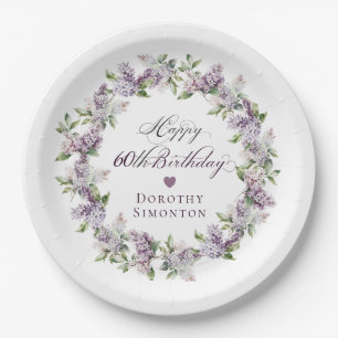 Custom 60th Birthday Purple Lilac Spring Flower Paper Plate