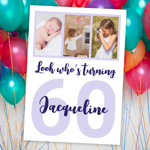 Custom 60th Birthday Purple Script Photo Collage Invitation