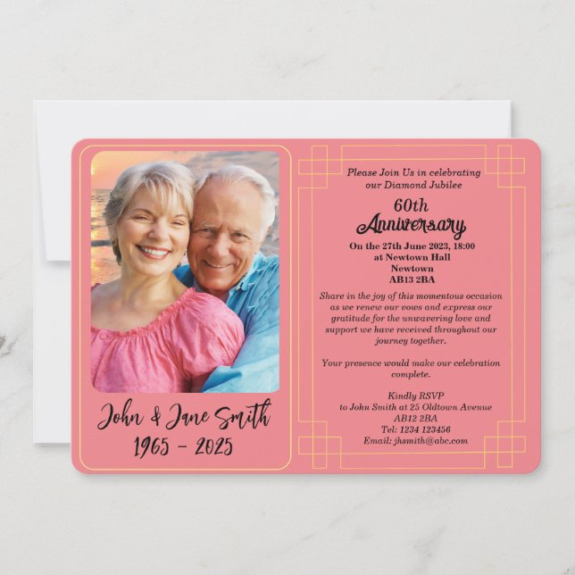 Custom 60th Diamond Jubilee Anniversary Invitation (Front)