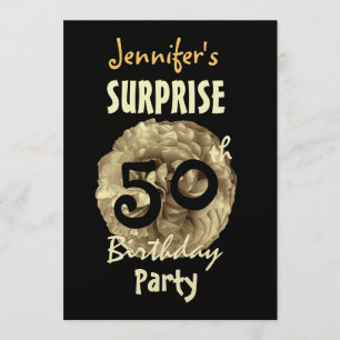 Custom 60th SURPRISE Birthday Frilly Gold Rose Invitation