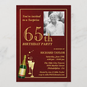 Custom 65th Birthday Party Invitations - Burgundy
