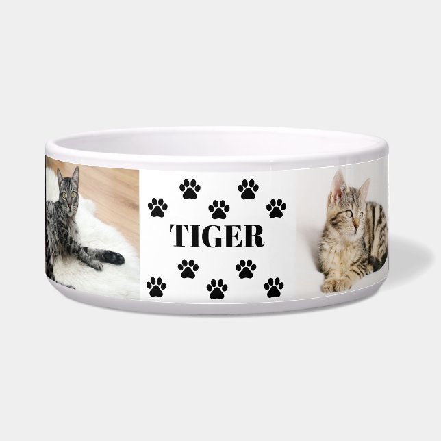 Custom 6 Pet Photo Collage Cat Name Bowl (Front)