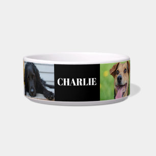 Custom 6 Pet Photo Collage Dog Name Black Bowl