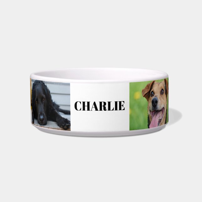 Custom 6 Pet Photo Collage Dog Name Bowl (Front)