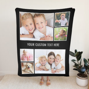 Custom 6 Photo Black Fleece Blanket