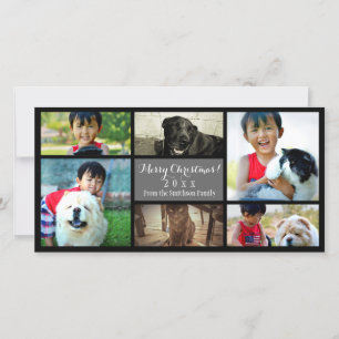 Custom 6 Photo Collage Christmas Grey Holiday Card