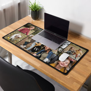 Custom 6 Photo Collage Personalised Monogram Crest Desk Mat