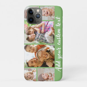 Custom 6 Photo Collage Script Text Light Green iPhone 11 Pro Case