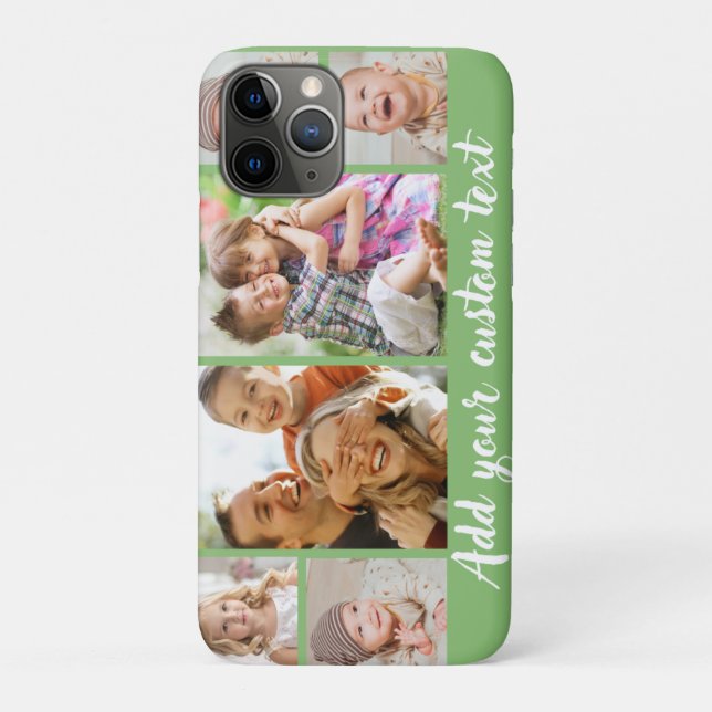 Custom 6 Photo Collage Script Text Light Green Case-Mate iPhone Case (Back)
