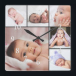 Custom 6 Photo Collage Template Square Wall Clock<br><div class="desc">Create your own personalised photo clock with easy to customise 6 photo collage template .</div>