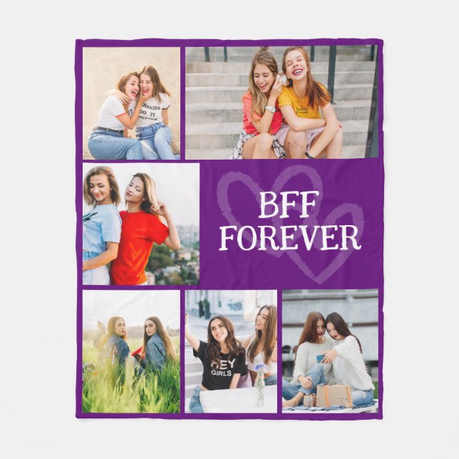 Custom 6 Photo Grid Layout Best Friend Gift Fleece Blanket (Front)
