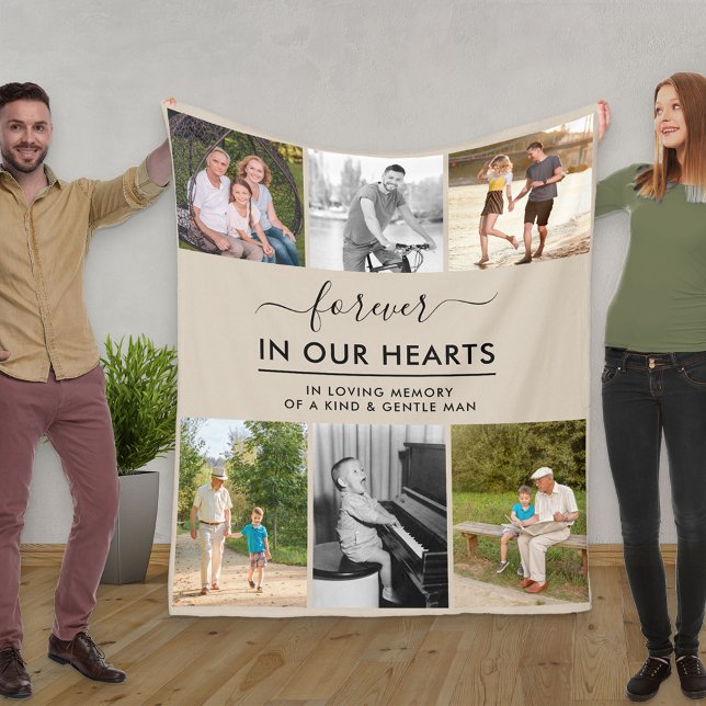 Custom 6 Photo In Loving Memory Beige Fleece Blanket (Creator Uploaded)