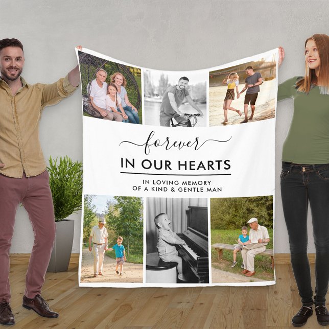Custom 6 Photo In Loving Memory White Fleece Blanket (Creator Uploaded)