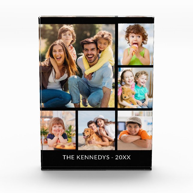 Custom 6 Picture Collage Family Name Minimalist   Photo Block (Front)
