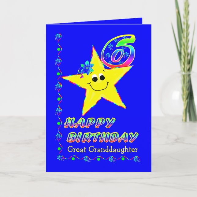 Custom 6th Birthday Stars for Girls Card (Front)