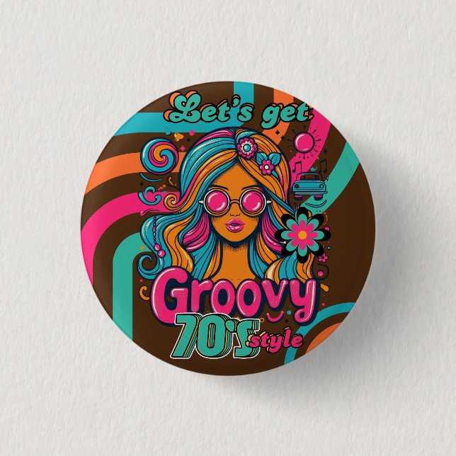 Custom 70's Retro Disco Birthday Boogie Groovy  3 Cm Round Badge (Front)