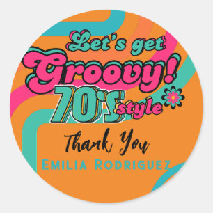 Custom 70's Retro Disco Birthday Boogie Groovy  Classic Round Sticker