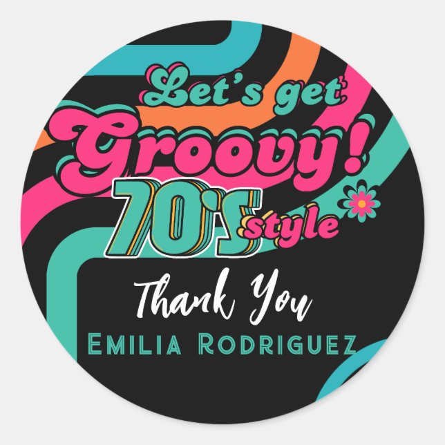 Custom 70's Retro Disco Birthday Boogie Groovy  Classic Round Sticker (Front)