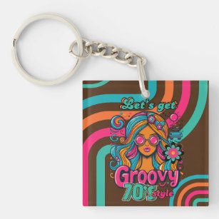 Custom 70's Retro Disco Birthday Boogie Groovy  Key Ring