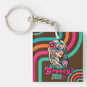 Custom 70's Retro Disco Birthday Boogie Groovy  Key Ring