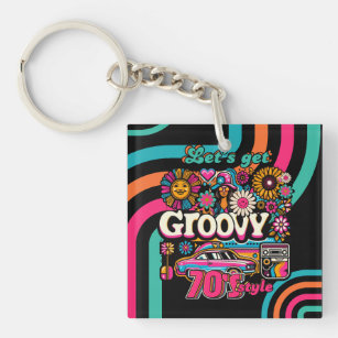 Custom 70's Retro Disco Birthday Boogie Groovy  Key Ring