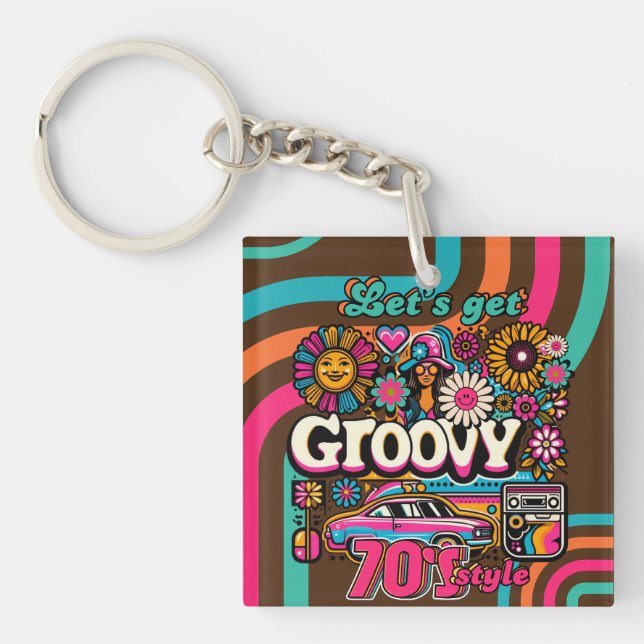 Custom 70's Retro Disco Birthday Boogie Groovy  Key Ring (Front)