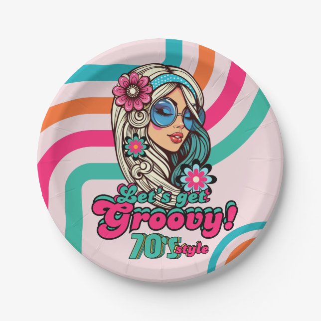 Custom 70's Retro Disco Birthday Boogie Groovy  Paper Plate (Front)