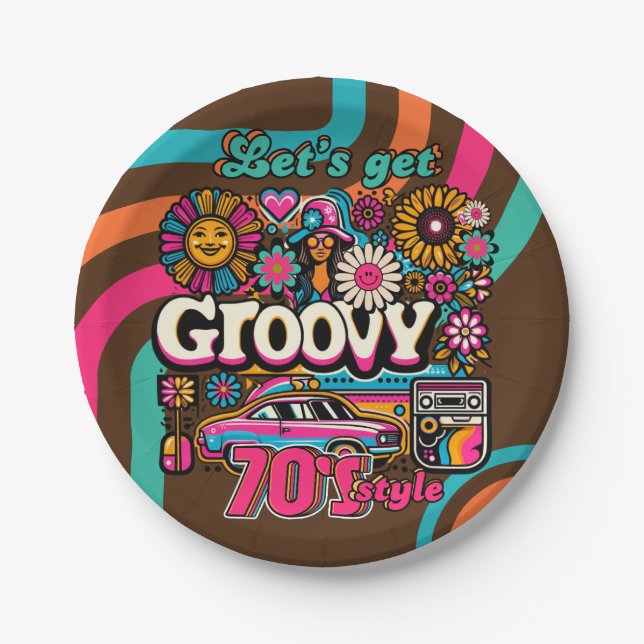 Custom 70's Retro Disco Birthday Boogie Groovy  Paper Plate (Front)