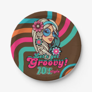 Custom 70's Retro Disco Birthday Boogie Groovy Paper Plate