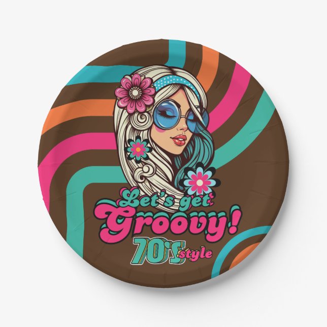 Custom 70's Retro Disco Birthday Boogie Groovy  Paper Plate (Front)