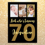 Custom 70th Birthday Gold Modern Photo Collage Invitation<br><div class="desc">Put a smile on a face with this personalised 70th birthday modern script photo collage Invitation. You can add cute childhood or anything you like. - Simply click to personalise this design - For an eco friendly option - choose digital 🔥 My promises - This design is unique and is...</div>