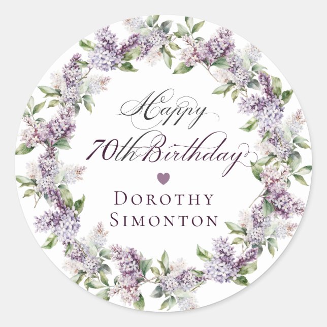 Custom 70th Birthday Purple Lilac Envelope Seal (Front)
