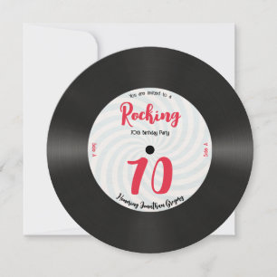 Custom 70th Birthday Retro Music Record Rocking  Invitation